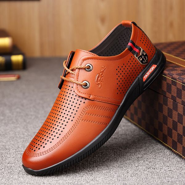 

2019 summer new hollow breathable casual business dress shoes men's lace-up men's shoes cave, Black