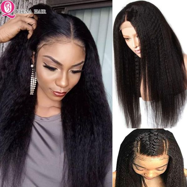 

lace wigs kinky straight wig 360 13x6 glueless front human hair for black women pre plucked peruvian transparent remy, Black;brown