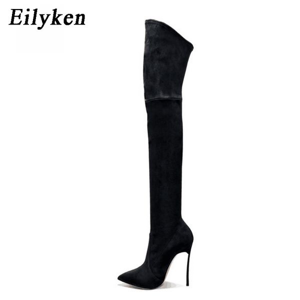

eilyken 2019 winter women boots stretch fabric thigh high boots fashion over the knee high heels shoes woman sewing, Black