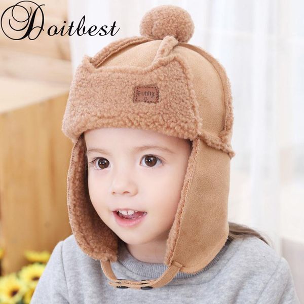 

doit2 to 6 years old baby boy bomber hat soft fur inside winter beanies child thicken ears hats kids girls earflap caps, Yellow