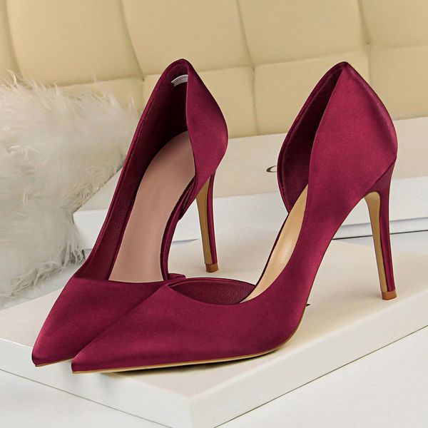 

2019 women 9.5cm high heels blue pumps female escarpins luxury lady shoes simple high heels scarpins burgundy green shoes, Black