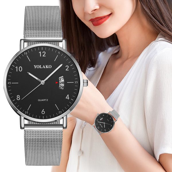 

women watches sleek minimalist calendar stainless steel mesh belt ladies quartz watch relojes para mujer automatic watch women, Slivery;brown