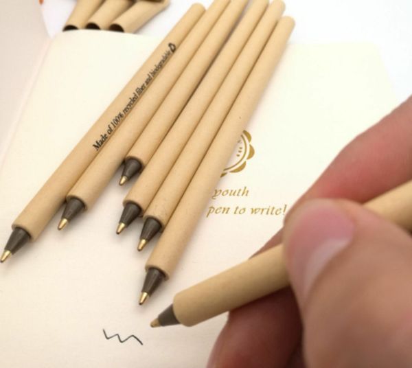 

can printing logo high-end gel pen fashions simple green e-friendly kraft paper shell pens office school student supply creative gift 1.0mm, Blue;orange