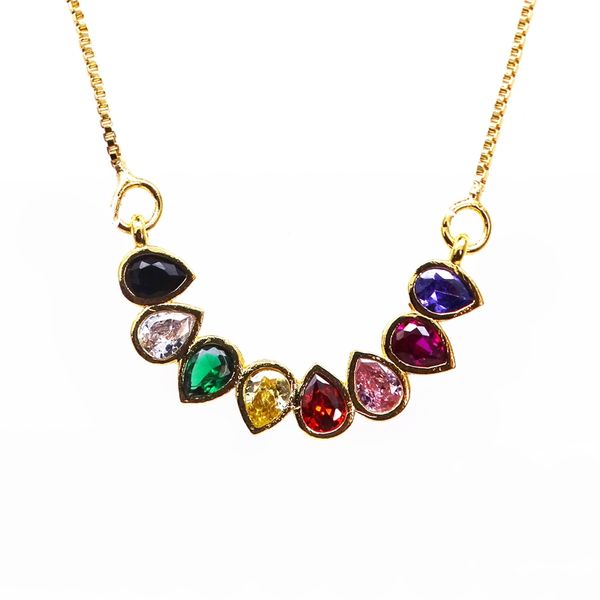 

eight dripping drills pendant necklace pave rainbow zircon pendant modern style pendant with box chain necklace jewelry, Silver