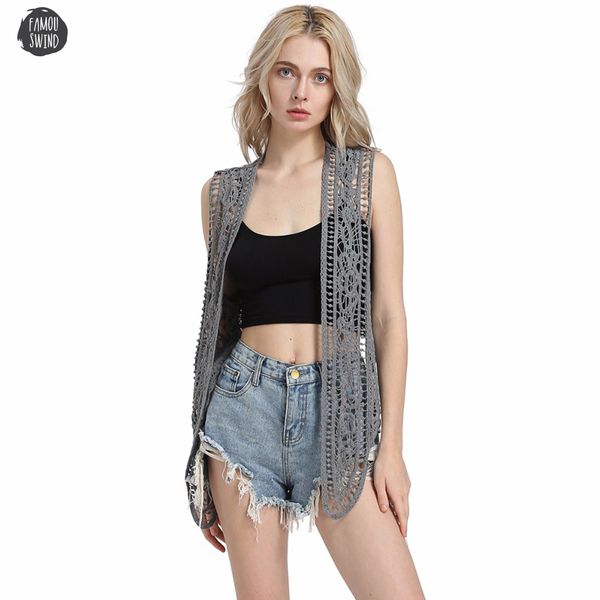 

blouse sleeveless asymmetric open stitch cardigan summer beach boho hippie people style crochet knit embroidery sleeveless vest, White