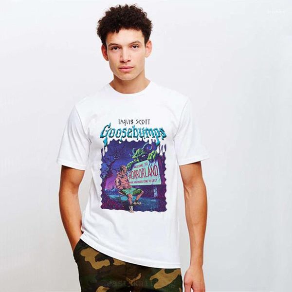 

short sleeve creative fashion casual clothing loose apparel travis scott digital print homme tshirts goosebump crew neck, White;black