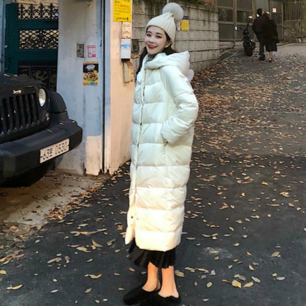 

women winter warm super long bread cotton coat hooded female parka casual overcoat straight plus size manteau femme hiver, Black