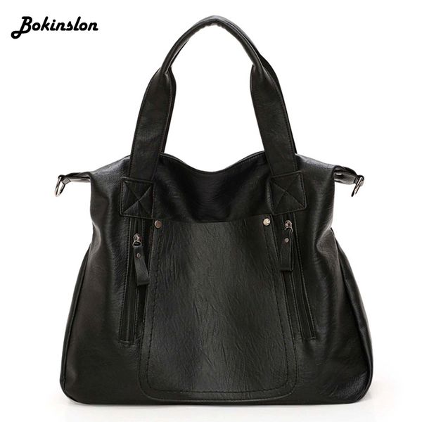 

bokinslon retro handbag shoulder bag fashion female pu leather double zipper shoulder bag women