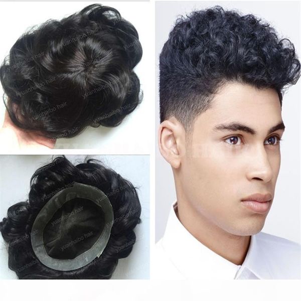 

lace with thin skin men toupee grade 12a 1b 32mm wave brazilian virgin human hair short black hair men toupee ing