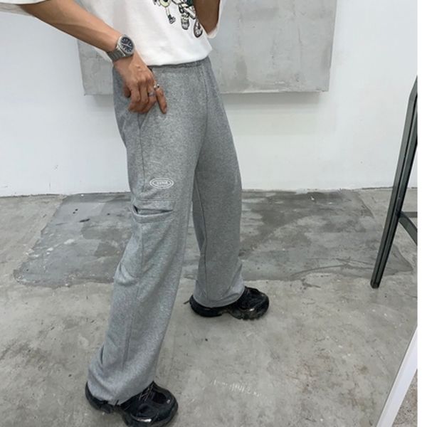 

2019 autumn new korean men's japanese elastic waist loose sink straight high wide leg sports casual pants streetwear, Black