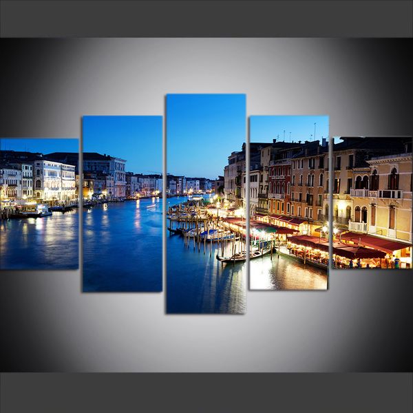 

5 piece large size canvas wall art pictures creative venice grand canal landscape poster art print oil painting for living room decor