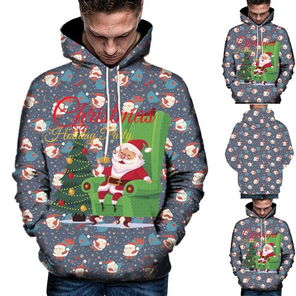 

christmas mens hoodies couple's christmas 3d printed long sleeve hooded blouse swearshirts ropa hombre casual 2019 #y15, Black