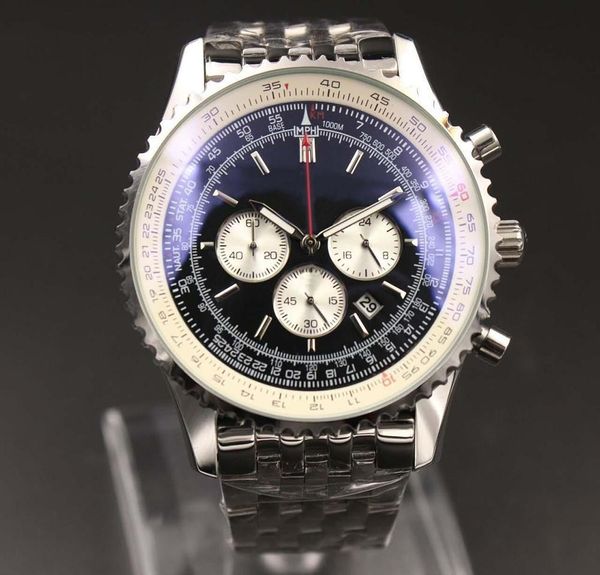 

2019 new watch montbrillant quartz chronograph 46mm black dial 316l silver steel strap sapphire solid strap mens sports watch, Slivery;brown