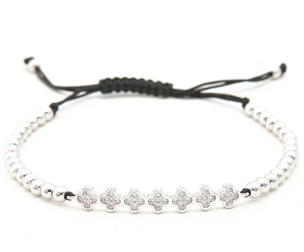 

gold silver micro pave cz cubic zirconia rope adjusted copper beads bracelet rf432 clover charm braided bangles women, Black