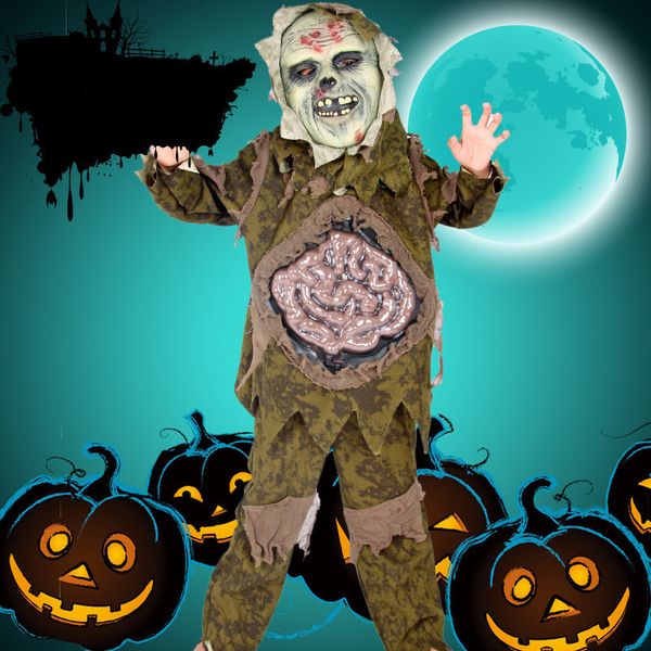 

halloween costumes for kids cosplay zombie scary intestines mask stage outfits for children set horror night zombie mask props