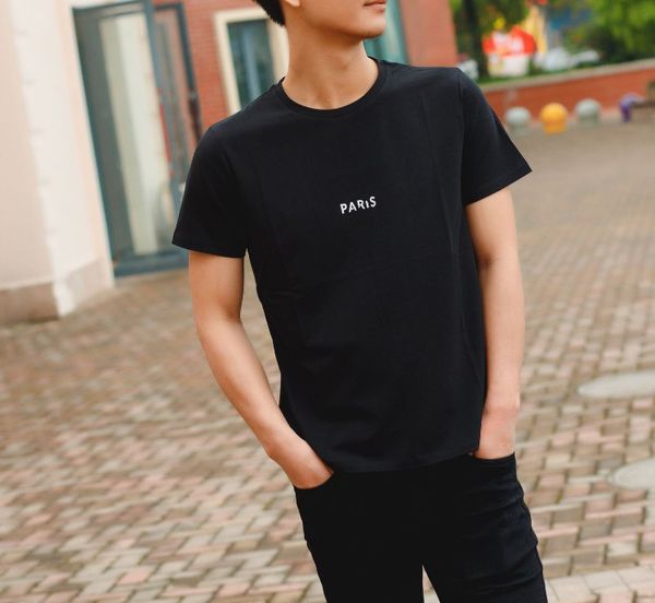 

summer paris casual t shirt letter printing men women short sleeved crew neck designer t shirt, White;black