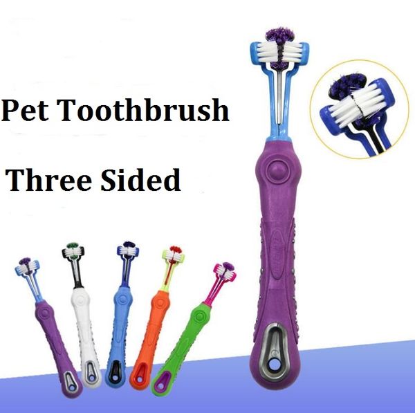 

three sided pet toothbrush dog brush addition bad breath tartar teeth care dog cat cleaning mouth
