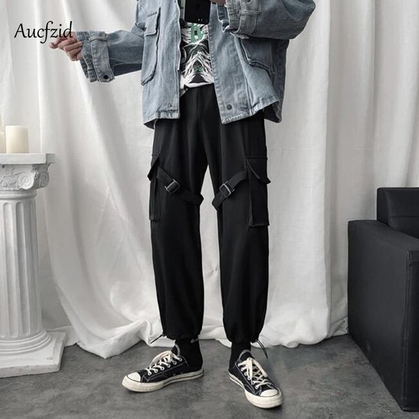 

aucfzid autumn streetwear cargo pants men hip hop trousers high waist fashion sweatpants spring oversize joggers pant nz040, Black