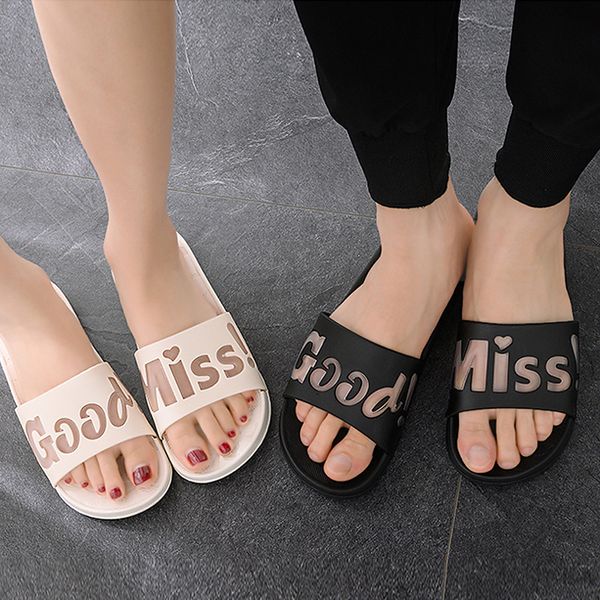 

slide sandals women summer slippers beach slides flip flops words transparent thick sole women men grils shoes zapatillas mujer, Black