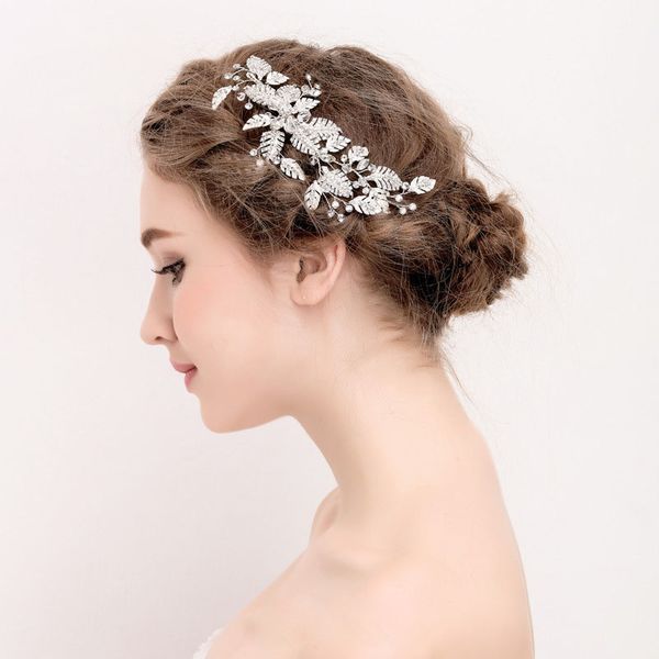 

slbridal handmade silver crystal rhinestone flower wedding hair clip barrettes bridal headpiece hair accessories women jewelry, Golden;white