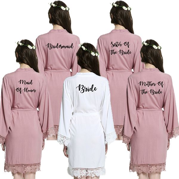 

yuxinbridal2019 new mauve bride bridesmaid bride robes cotton kimono robes with lace trim women wedding bridal robe short, Black;red