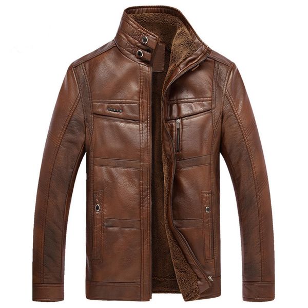 

fleece warm pu leather bomber jacket solid color motorcycle faux leather plus size outerwear fashion brand coats cloth, Black