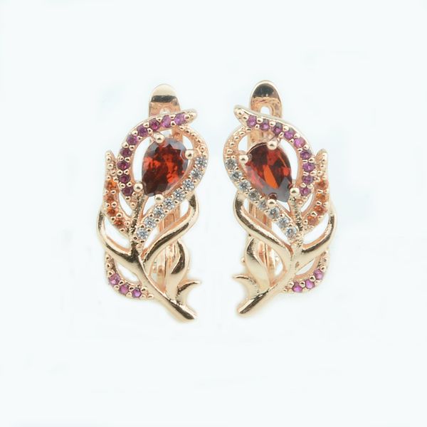 

fj 2 цвет женщины красота смешанные красочные каменные серьги 585 розовое золото цвет листьев стиль красный / синий кубический циркон серьги, Golden