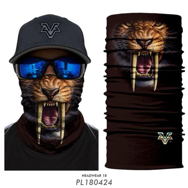 3D Animal Monkey Shark Dog Tiger Face Masks Seamless Magic Bandana Neck Warmer Tube Shield Gaiter Scarch Headband Snowboard bike Headwear