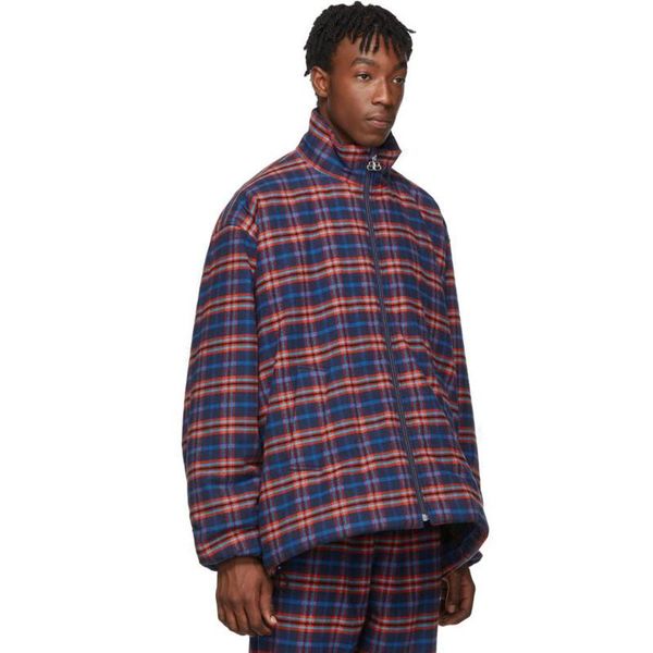 

19fw red blue lattice short section cotton jacket classic coats street outerwear winter warm cotton jackets outdoor windbreaker hfymjk271, Black;brown