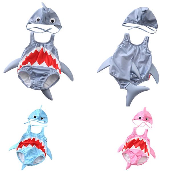 Младенческая 3D Shark Babies Купальники с CapsToddler милый купальник новорожденный подарки в стиле животных купальник высокого качества Z11