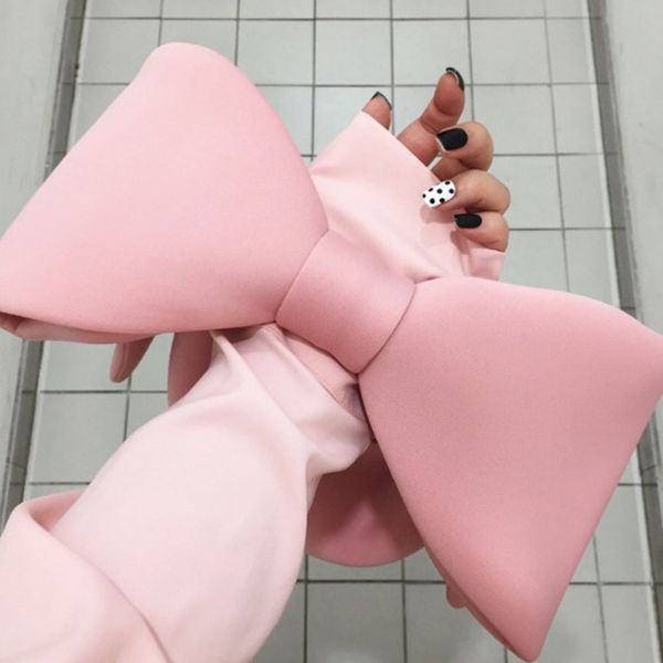 

2019 spring summer woman new personality pink color spliced bow many wear methods handbag all match
