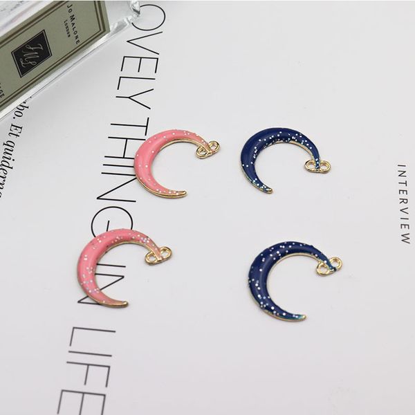 

10pcs blue pink enamel metal moon kc gold color charms for girls women diy necklace pendant jewelry accessory findings, Bronze;silver