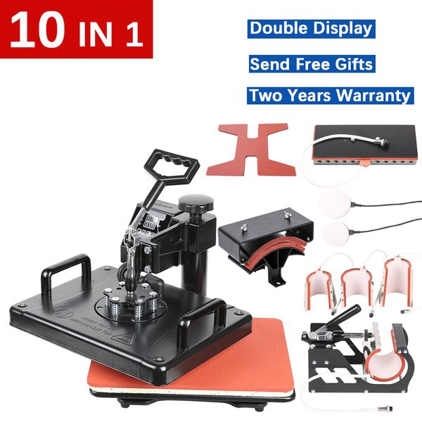 

бесплатная доставка двойной дисплей 10 в 1 combo сублимация heat press machine тенниска heat transfer machine для настройки футболки / брело