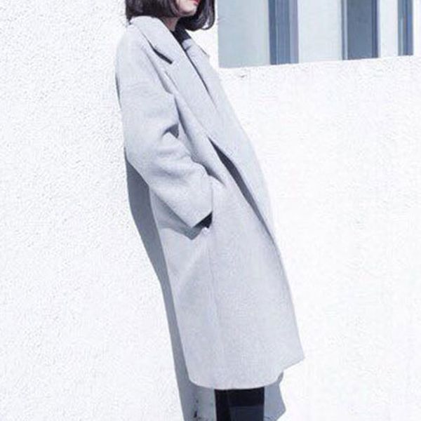 

women winter wool & blends fashion slim coat women long-sleeved pockets medium long slim coat manteau femme hiver long noir, Black