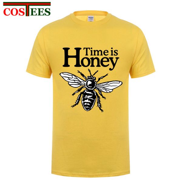 

nice pattern organic cotton men funky time is honey beekeeper t shirt luxury bee graphic printed garment for party man tee homme, White;black