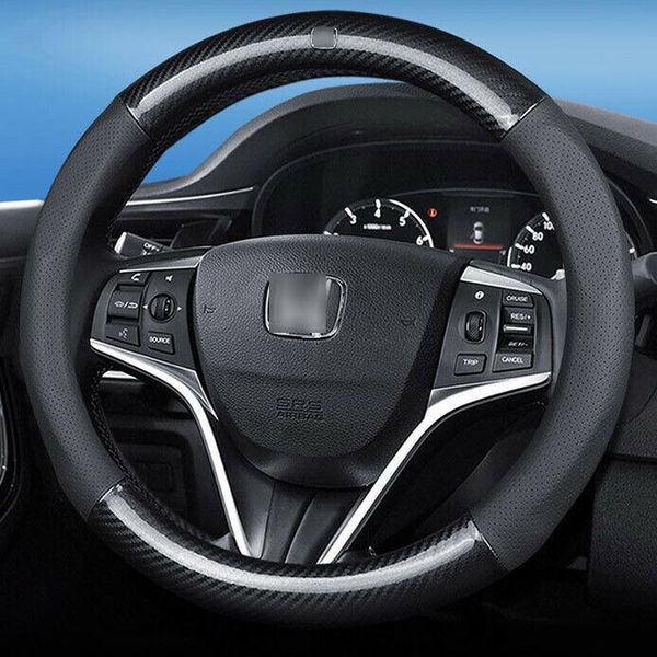 

breathable holes leather carbon fiber car steering wheel cover for honda series
