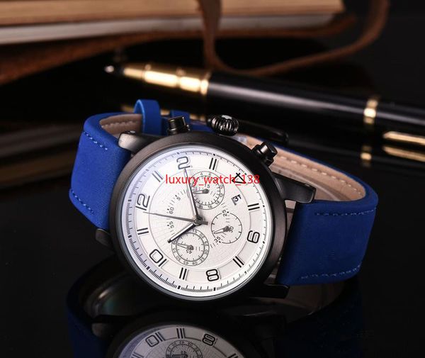 

arrival men luxury watch mont japan quartz big dial pu leather strap flyback watches casual monaco blanc wristwatch ing, Slivery;brown