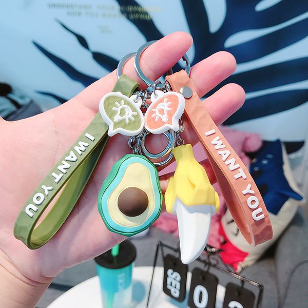

key chain cartoon fruit banana avocado key ring holder accessory diy kids like girl gift bag decoration pendant, Silver