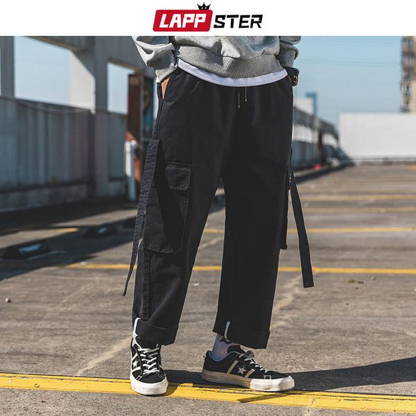 

мужчины streetwear hip hop ribbon black бегуны 2019 mens harajuku штаны вскользь шаровары багги карман брюки