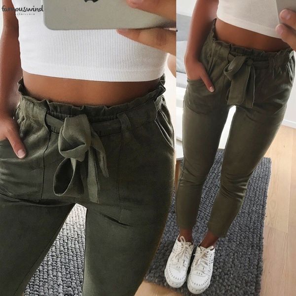 

style pencil pants 2019 fashion women mid waist england stly female dark regular trouser green trousers gray, Black;white