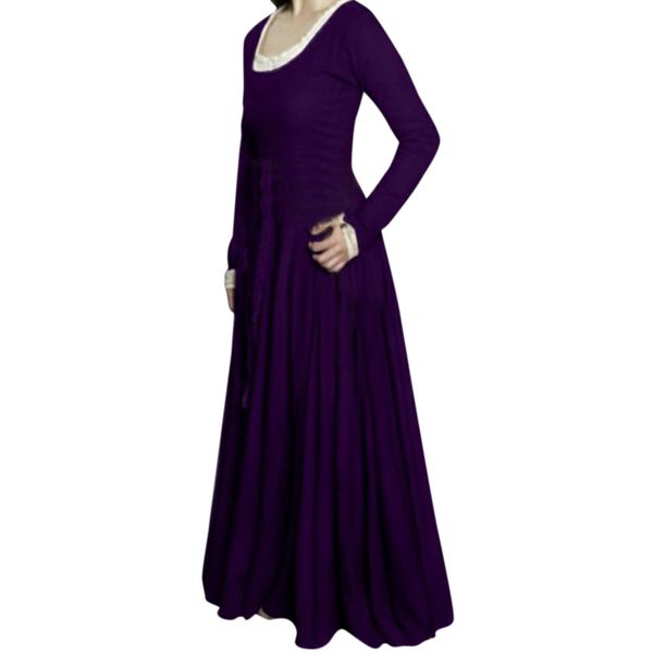 

women casual o-neck long sleeve solid loose casual long retro dress boho maxi dress, Black;gray