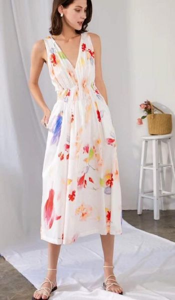 

beautiful long dress 2020 summer fashion style women v-neck charming flower print cross back sleeveless white maxi dress, Black;gray