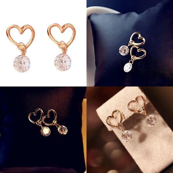 

love grace temperament hollow heart ear nail joker faux leather women hip hop stud earrings luxury, Silver