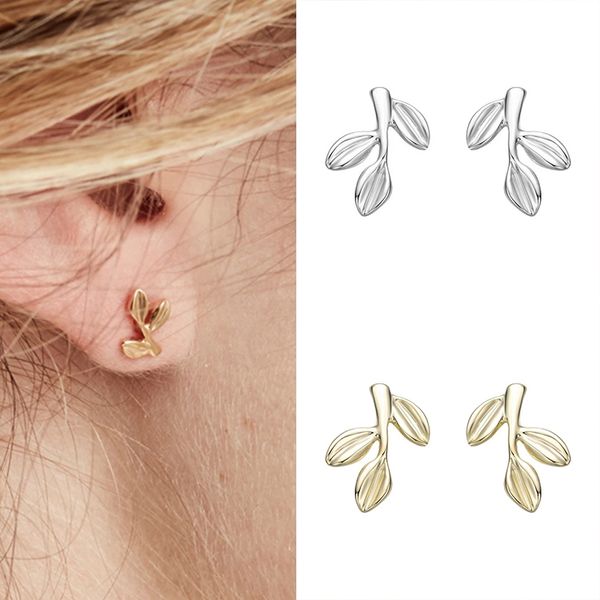 

fashion s925 sterling silver earrings simple leaf earrings for women gift, Golden;silver