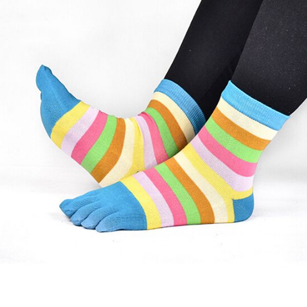 

women's five finger socks colorful stripped cotton 5 toe socks for women, Black