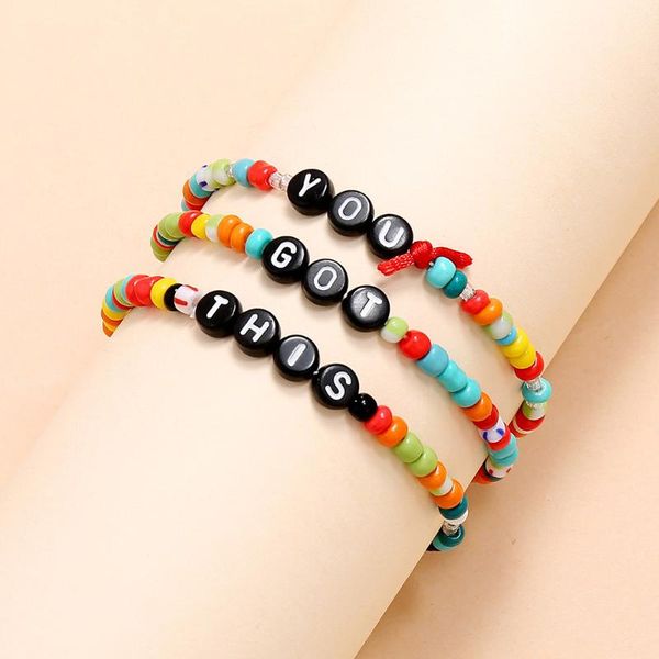 

custom couple bead bracelet 2020 new design personality hanmade seed bead inspiration word stretch string bracelet set women men, Golden;silver