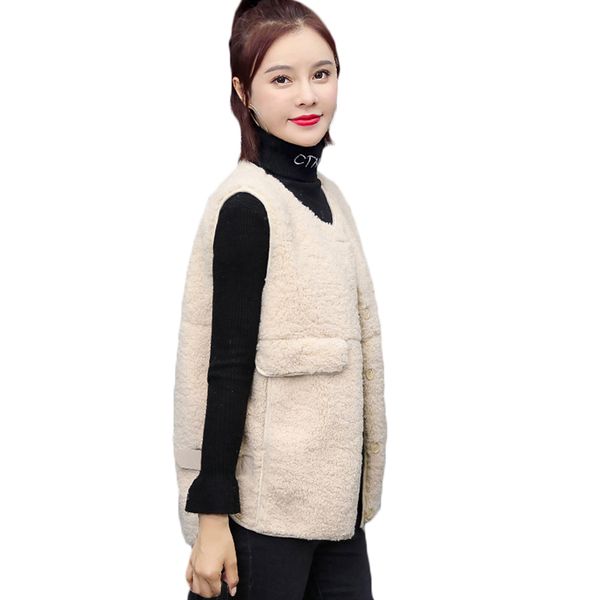 

women's vests lamb fur vest women korean wild all- 2021 spring autumn style wearing a female jacket tide high-quality warm f1262, Black;white