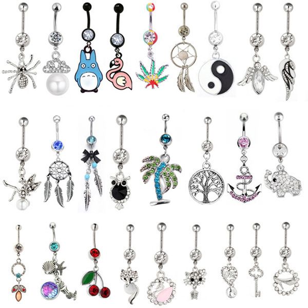 Acier inoxydable barre ventre nombril anneau cristal fleur Body Piercing femmesB