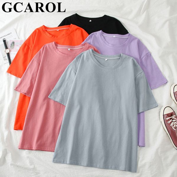

gcarol 2020 spring summer women candy t-shirt oversize boyfriend style perfect basic render unlined upper garment, White