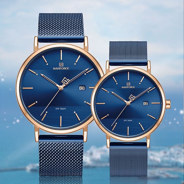 

lover's watches naviforce quartz simple clock men women waterproof full steel couple wristwatches relogio masculino 2019, Slivery;brown